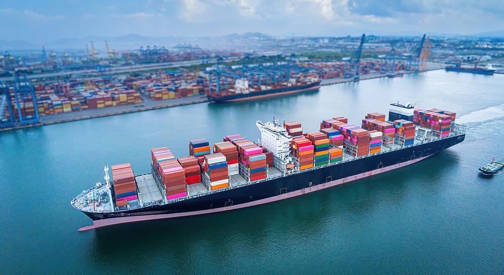 Container ship in a port